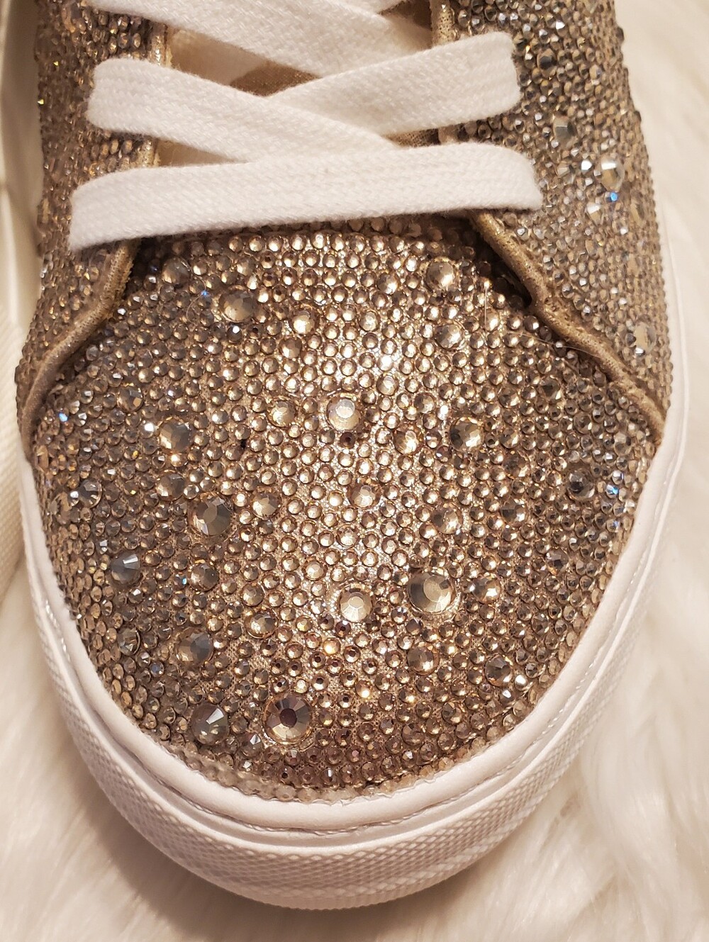Betsey Johnson Suton Rhinestone Platform Sneakers Gold Bling Sparkle Size 10 - Picture 7 of 11